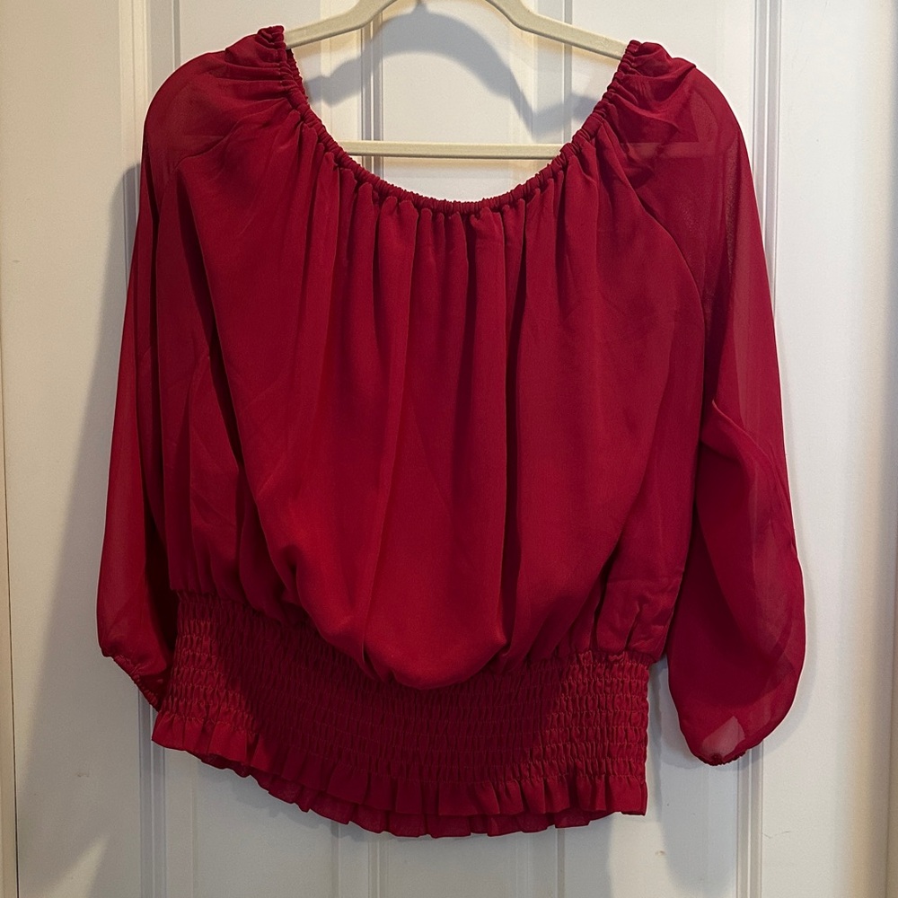 Colleen Lopez Women's Red Off-Shoulder Blouson Top
